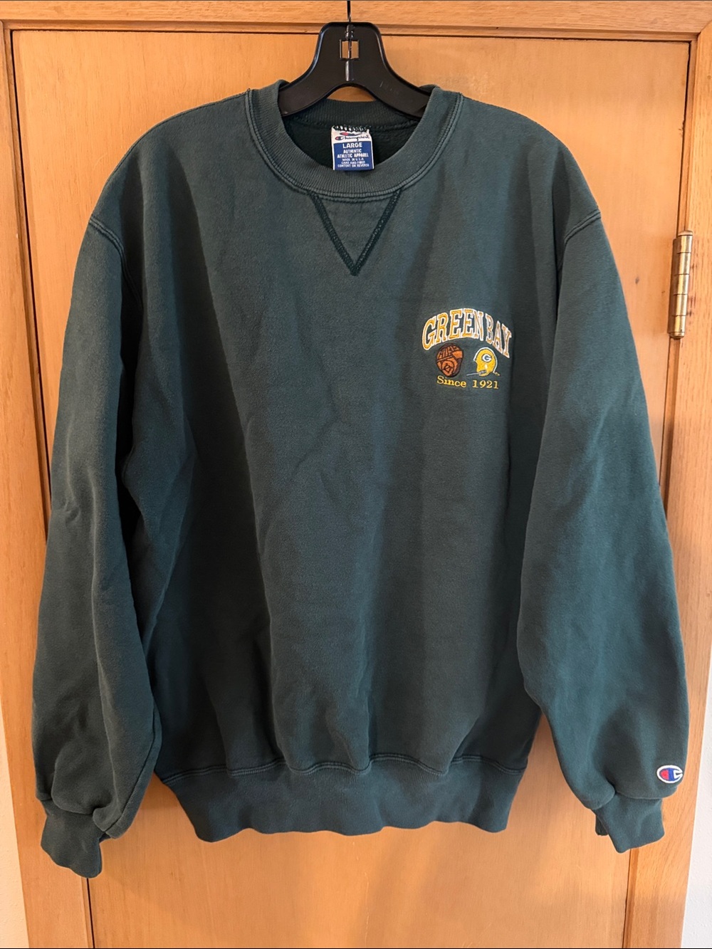 Green Bay Packers Champion Vintage Crewneck Embroidered Sweatshirt Cotton Large
